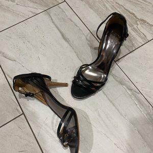 Coach heels black leather with wood heel